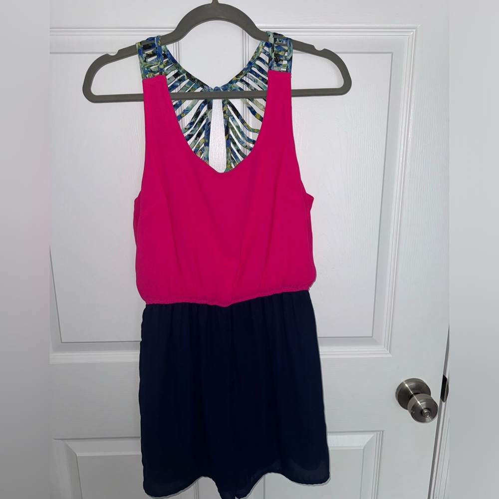 Magenta and Navy Blue Romper